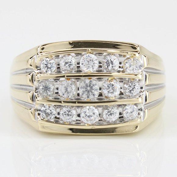 Vintage 10k Two-Tone Men's Cubic Zirconia Ring - Picture 2 of 5